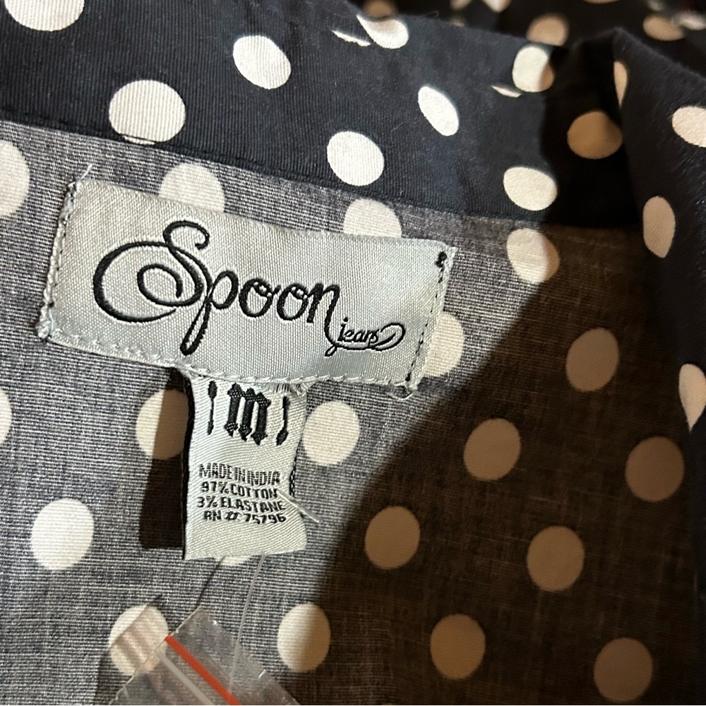 Spoon Jeans Black‎ and White Polka Dot Dramatic Sleeve Button Down Top - Picture 7 of 9